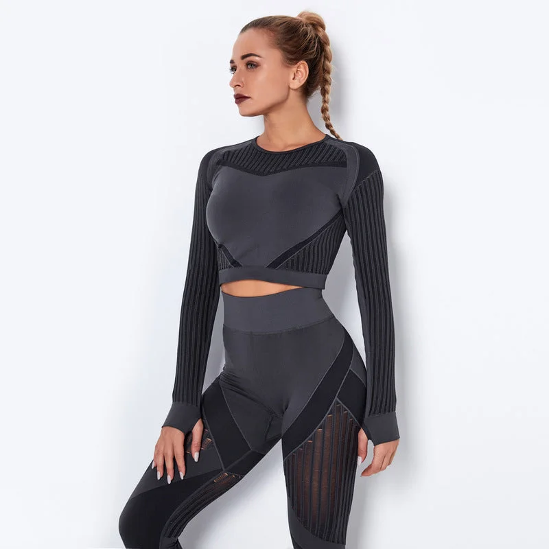 Breathe, Stretch, And Save On Yoga Apparel Yogadept hollow out Mesh Breathable Crop Tanks-Long Sleeves