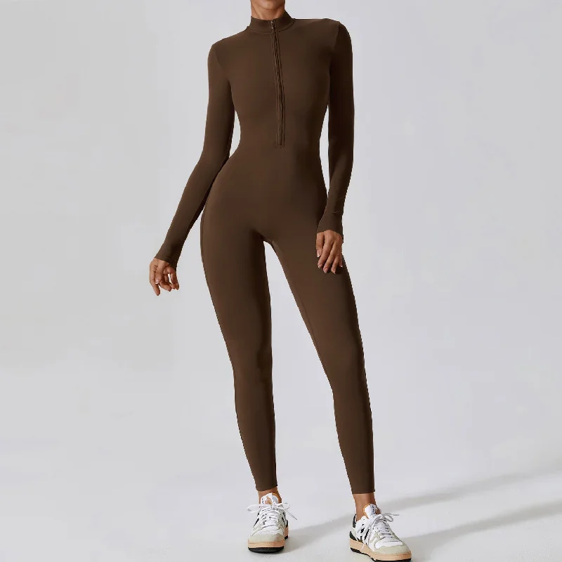 Flex Your Budget With Premium Yoga Clothing Deals Zipper nude long sleeve yoga jumpsuit 8306