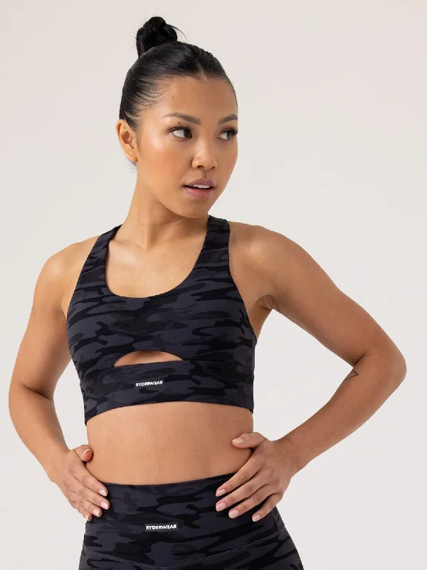 Breathable, Moisture-Wicking, And Budget-Friendly Base Racer Back Sports Bra - Black Camo