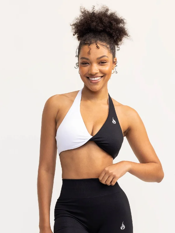 Unbeatable Deals On Breathable Yoga Apparel Duo Halter Twist Sports Bra - Black/White
