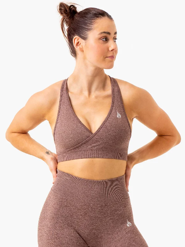 Find Balance In Stylish And Affordable Yoga Wear Essential Seamless Cross Over Sports Bra - Chocolate Marl