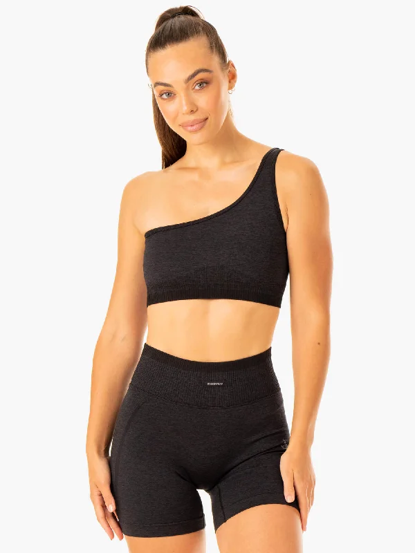Limited-Time Sale On Stylish Yoga Apparel Excel Seamless One Shoulder Sports Bra - Black Marl