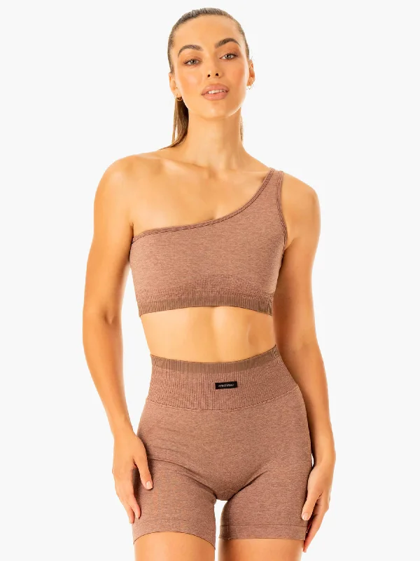 Trendy Yoga Outfits At Budget-Friendly Prices Excel Seamless One Shoulder Sports Bra - Mocha Marl