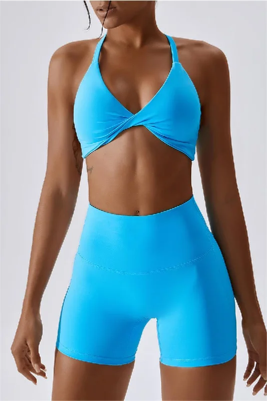 Fashionable Yoga Apparel Now On Sale Twisted Front Strappy Sports Bra