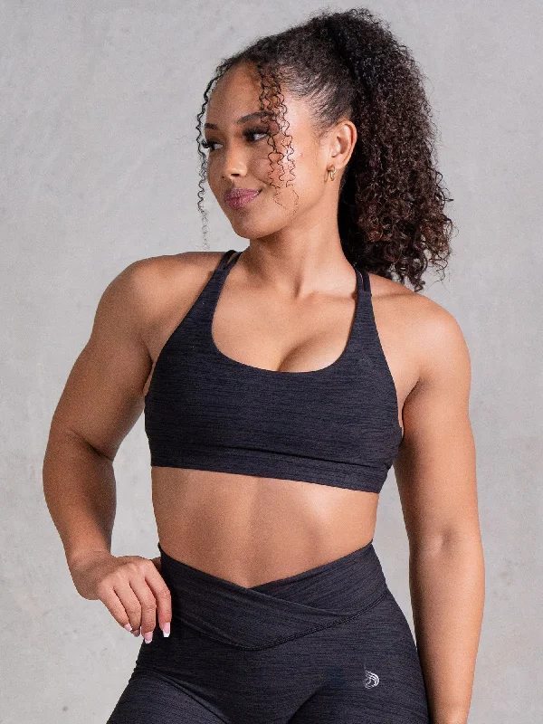 Move Freely With Premium Yoga Clothes At Great Prices Icon Scoop Neck Sports Bra - Black Marl