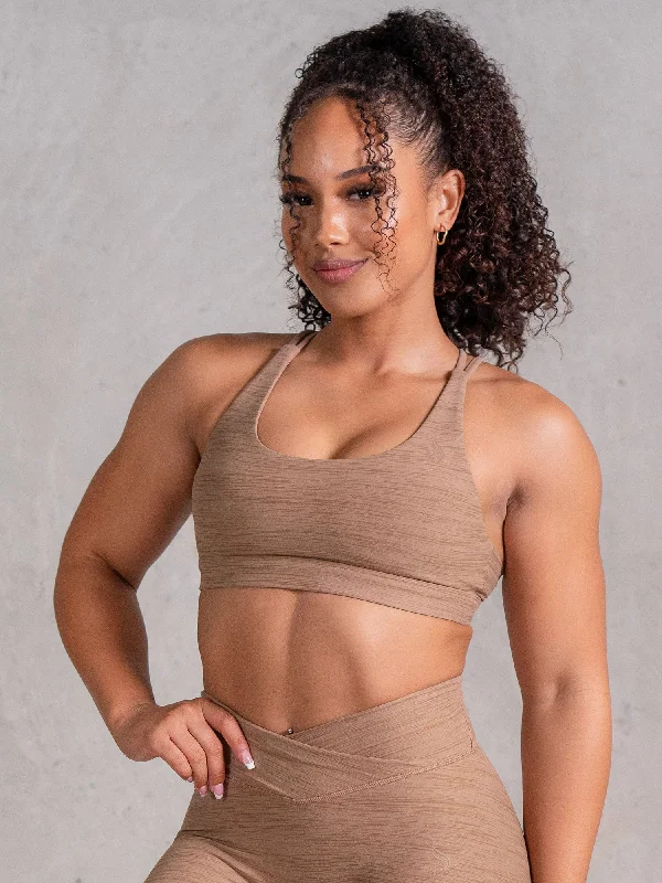 Shop High-Quality Yoga Apparel At Exclusive Discounts Icon Scoop Neck Sports Bra - Mocha Marl