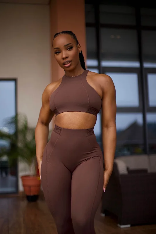 Namaste And Save On Yoga Apparel Level Up High Impact Sports Bra - Chocolate
