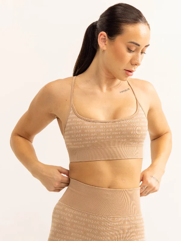Look And Feel Your Best With Discounted Yoga Clothing Logo Lux Seamless Sports Bra - Tan