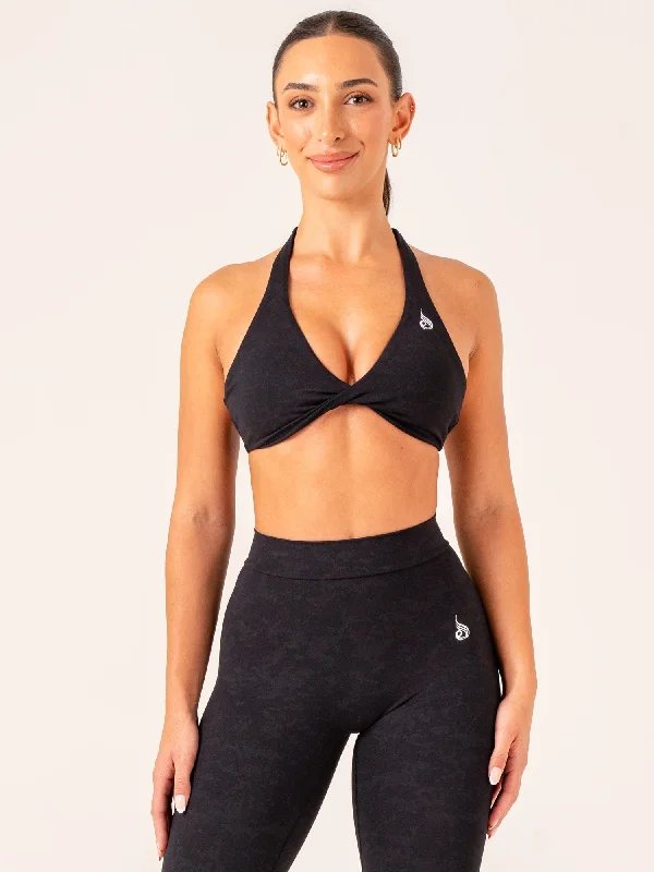 Performance Meets Savings In Our Yoga Wear Sale NKD Stonewash Halter Sports Bra - Black Stonewash