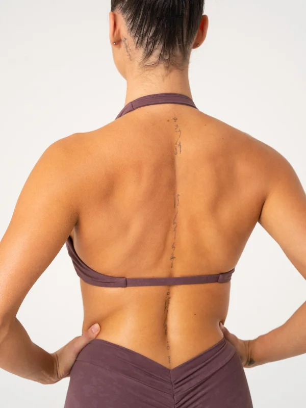 Embrace Comfort With Yoga Wear On Sale NKD Stonewash Halter Sports Bra - Chocolate Stonewash