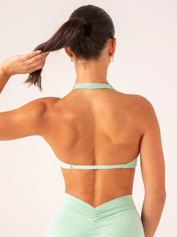 The Perfect Fit At The Perfect Price NKD Stonewash Halter Sports Bra - Mint Stonewash
