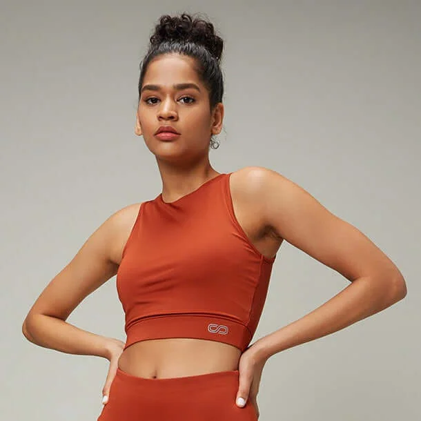 Premium Yoga Wear At Special Discounts Padded Cross Back Crop Top Arabian Spice