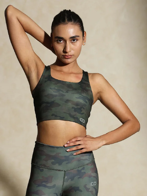 Namaste And Save On Yoga Apparel High Impact Action Bra With Clasp Army Camo
