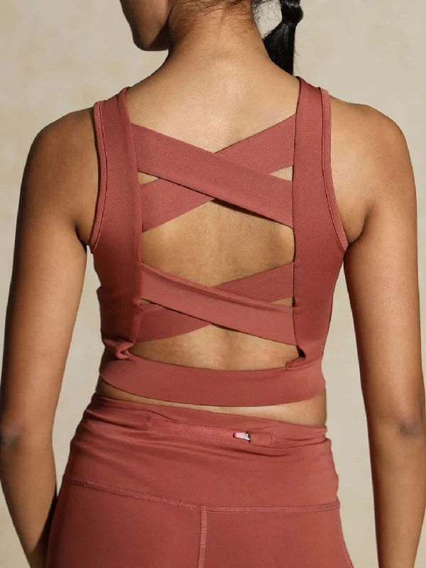 Don't Miss Out On Premium Yoga Wear Deals Padded Cross Back Crop Top Marsala