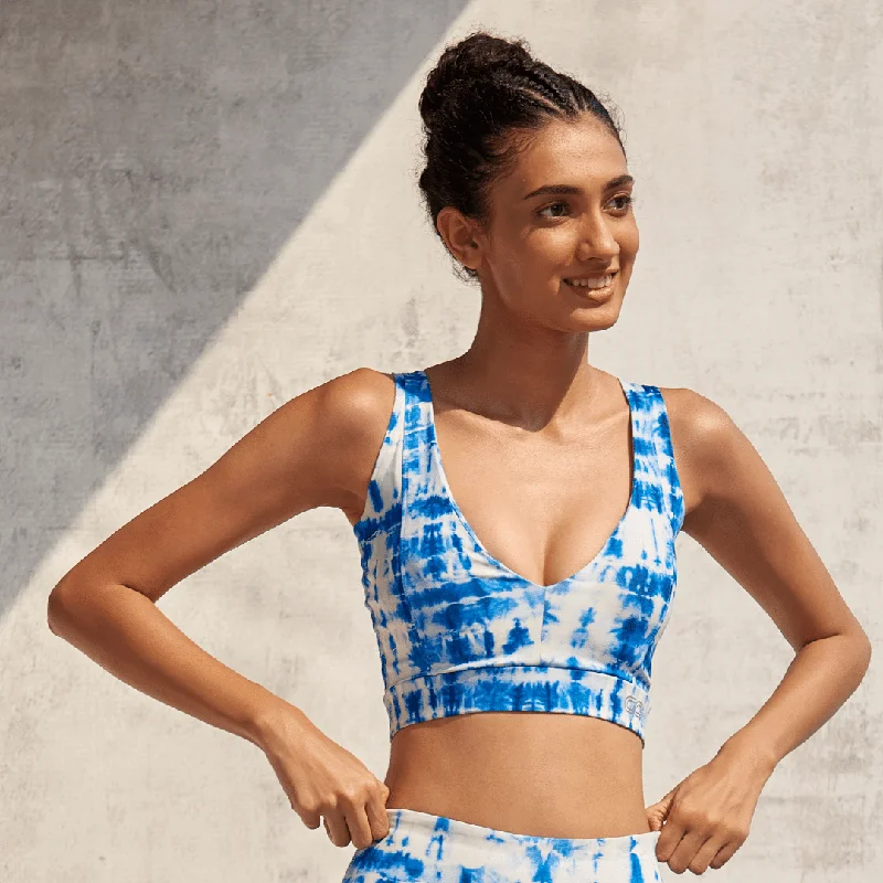 Breathe Easy In Comfortable Yoga Outfits Plunge Bra Indigo Shibori