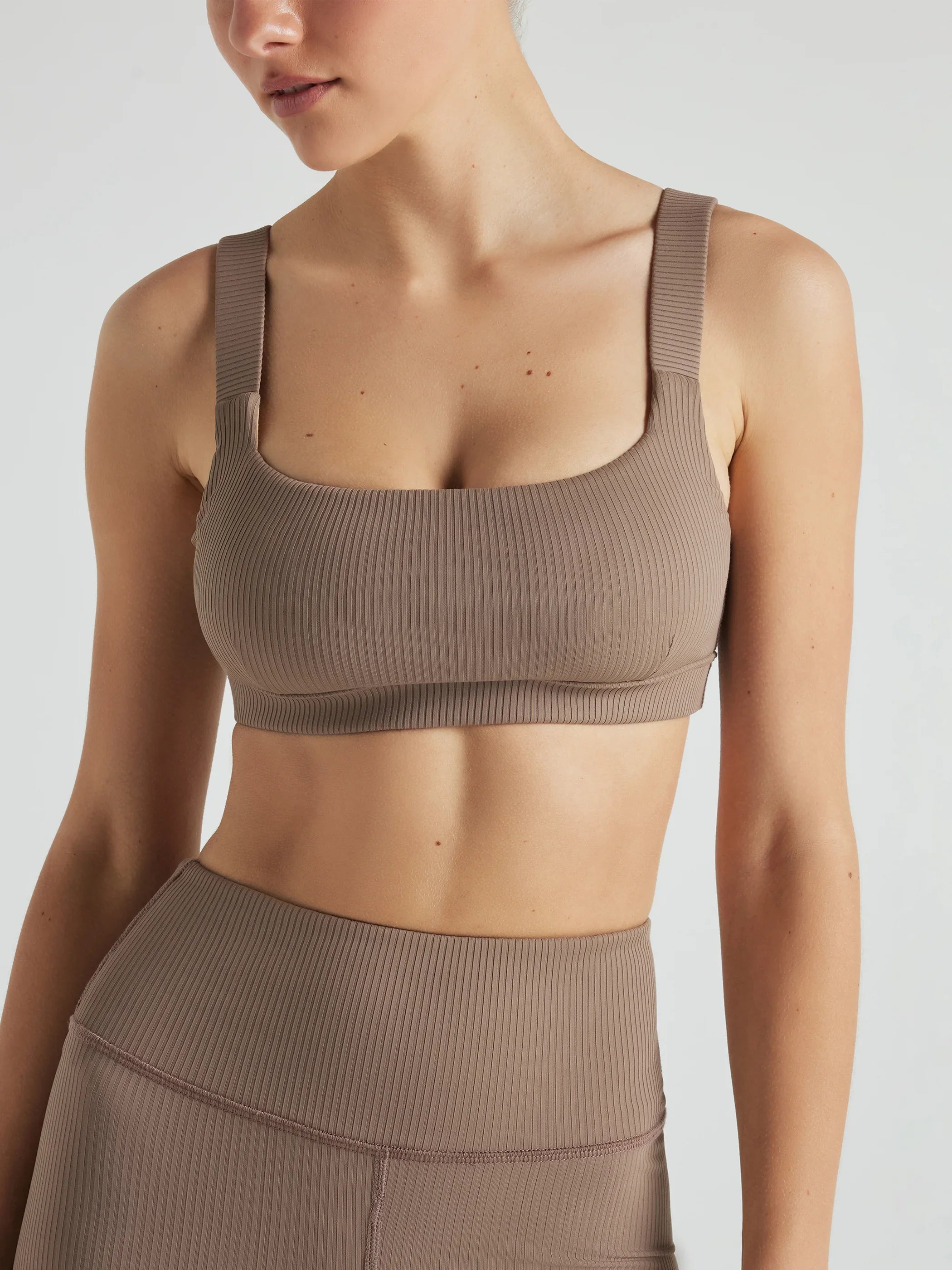 The Best Yoga Wear At The Best Prices Renew Rib Square Neck Bra - Pine Bark