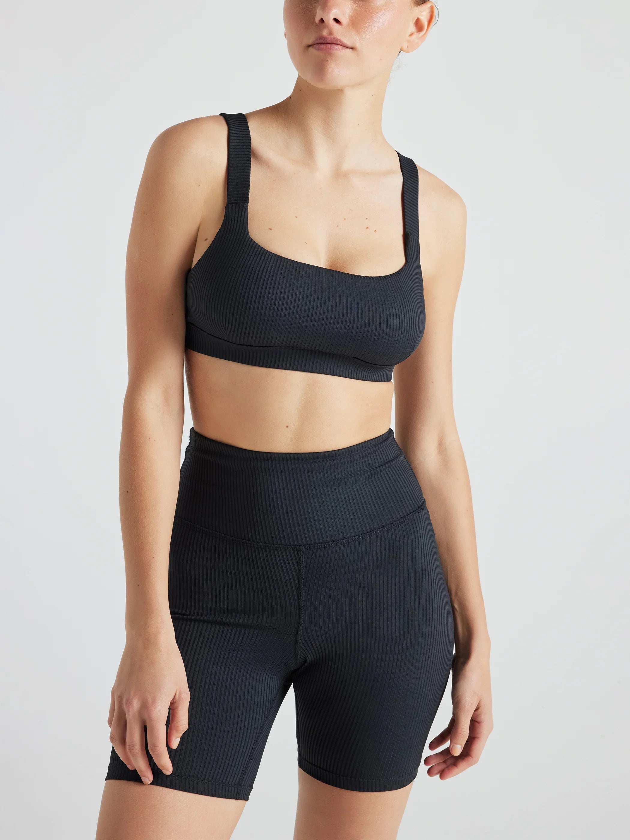 Move With Confidence In Discounted Yoga Outfits Renew Rib Square Neck Bra - Black