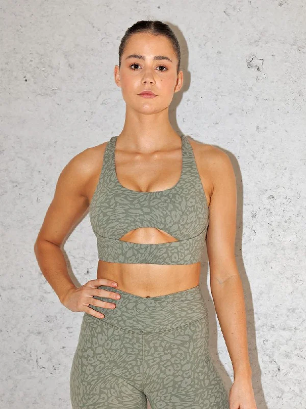 Lightweight, Breathable Yoga Wear At Special Prices Rotation Sports Bra - Khaki Leopard