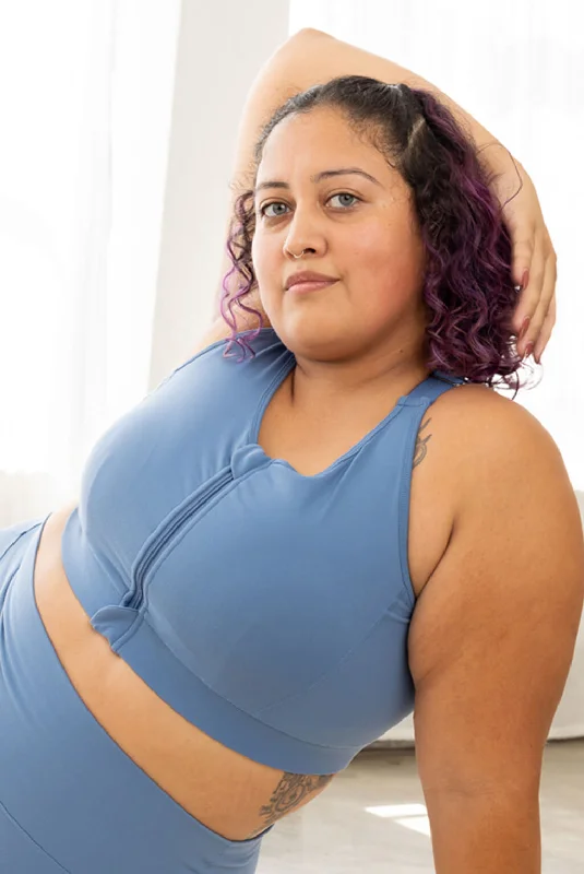 Breathe, Stretch, And Save On Yoga Apparel Zip Front Sports Bra - Moonlight Blue