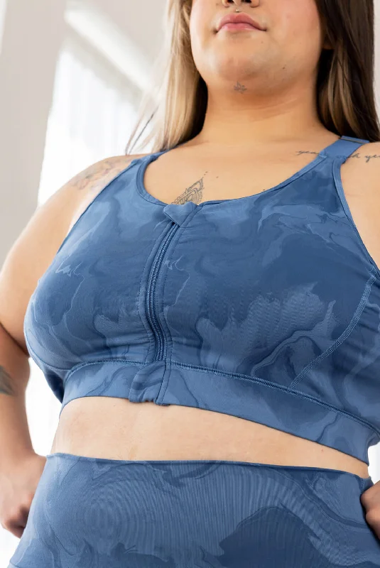 Yoga Wear At Unbeatable Prices Zip Front Sports Bra - Moonlight Marble