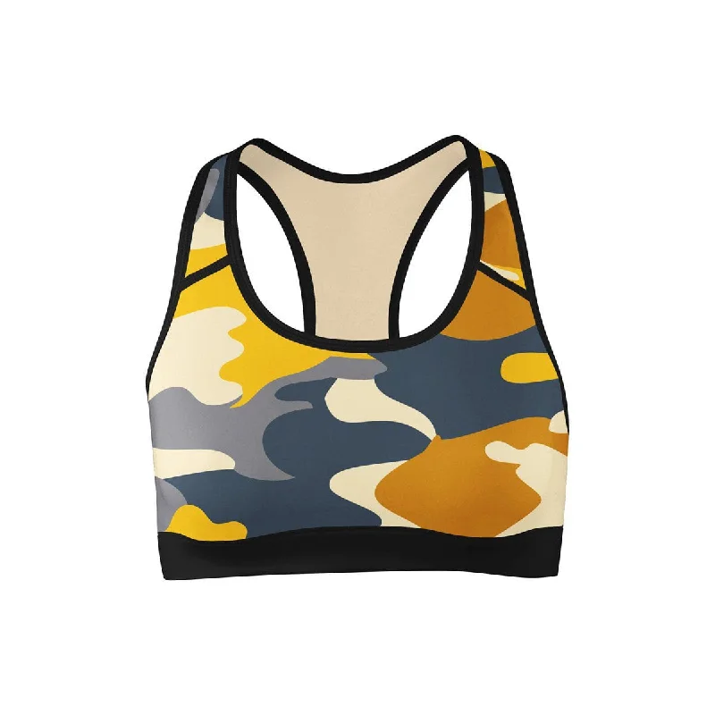 Limited-Stock Sale On Yoga Tops And Leggings Yellow Camo Sports Bra