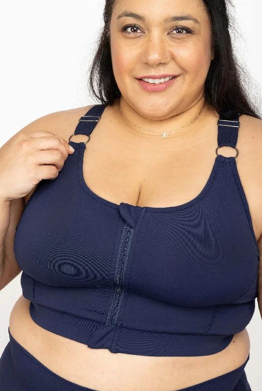 Look Good, Feel Good, And Save Big Zip Front Sports Bra - Navy