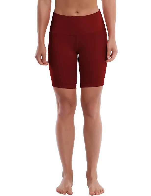 Performance Yoga Wear Now At Exclusive Discounts 8" Side Pockets Yoga Shorts cherryred