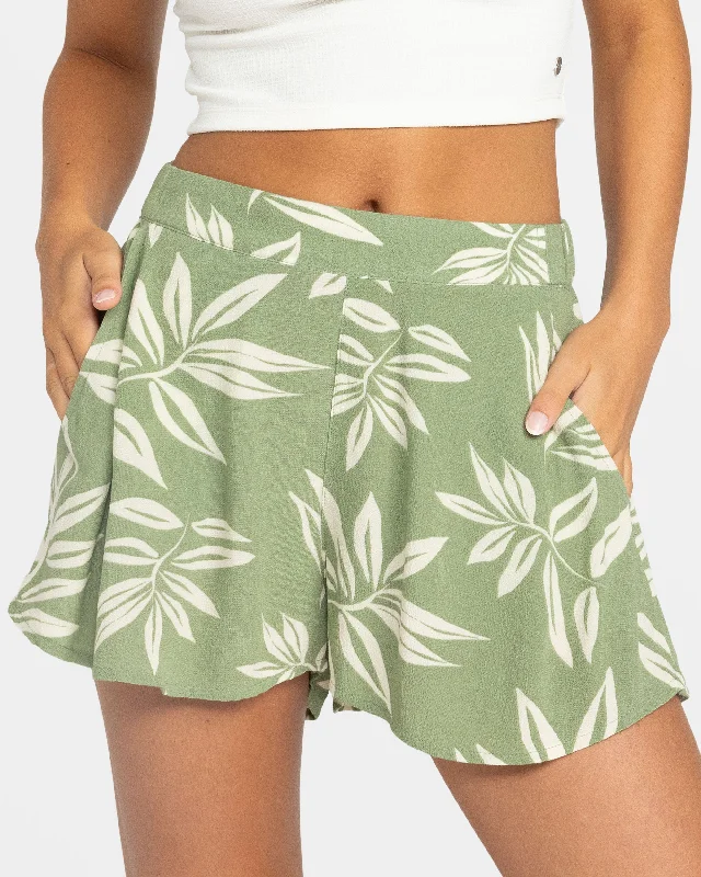 Elevate Your Practice With Affordable Yoga Wear Midnight Avenue Elastic Waist Shorts - Oil Green Leavin