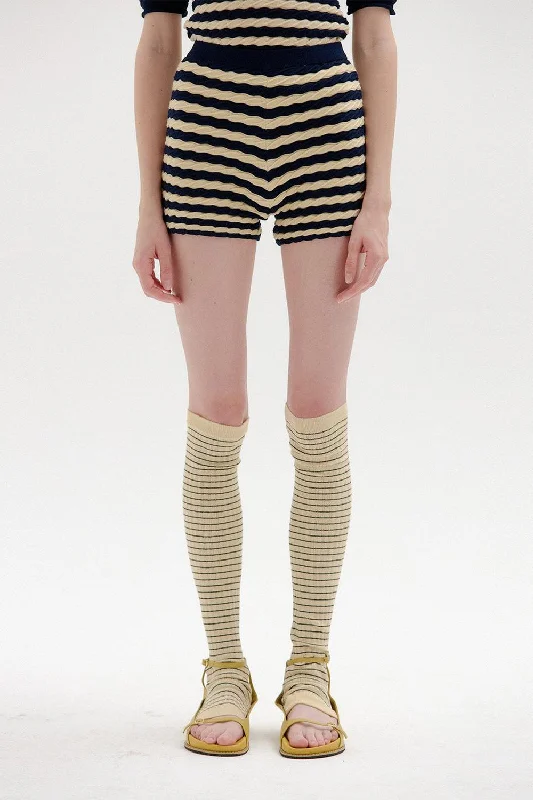 Soft, Supportive Yoga Wear At Unbeatable Savings Sies Textured Knit Shorts In Beige/navy Stripe