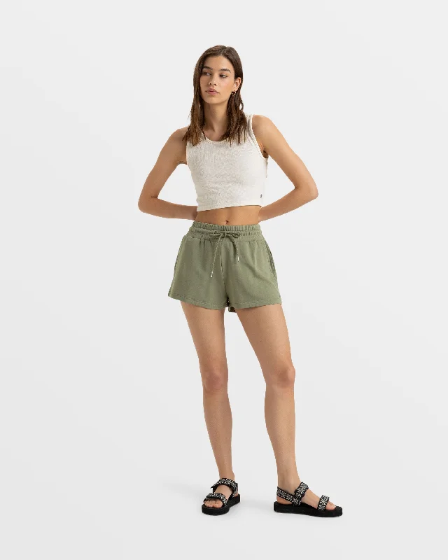 Move With Confidence In Discounted Yoga Outfits Surfing By Moonlight Elastic Waist Shorts - Oil Green
