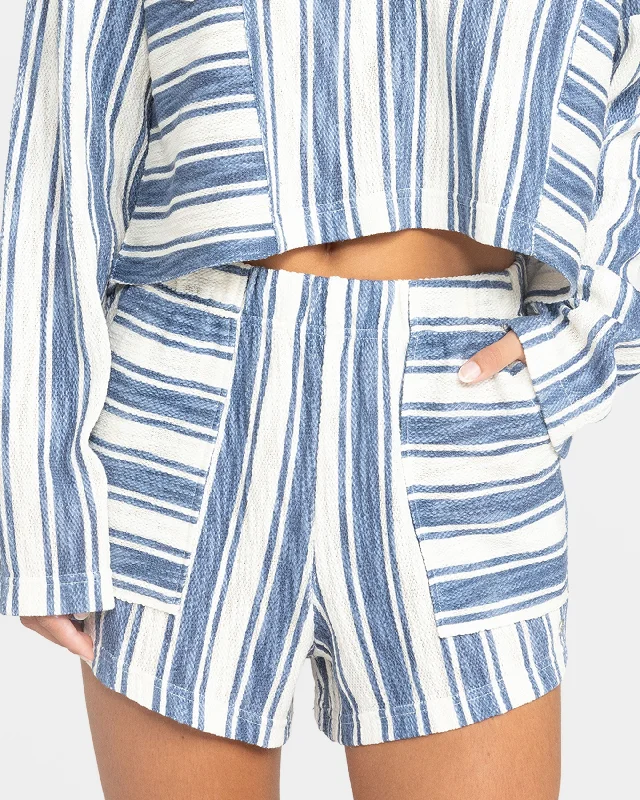 Performance Meets Savings In Our Yoga Wear Sale Todos Santos Elastic Waist Shorts - Wild Wind Sandy Stripe